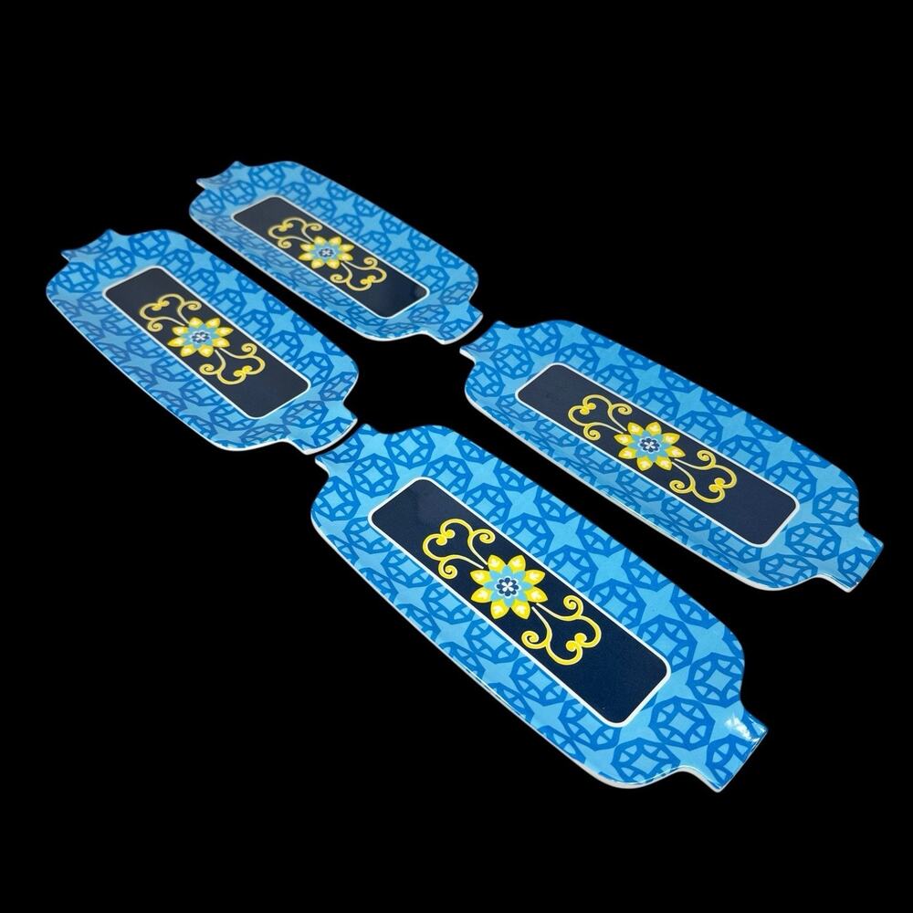 Lot of 4 Blue Floral Melamine Corn on the Cob Holders 19.5 x 4 Serving Trays